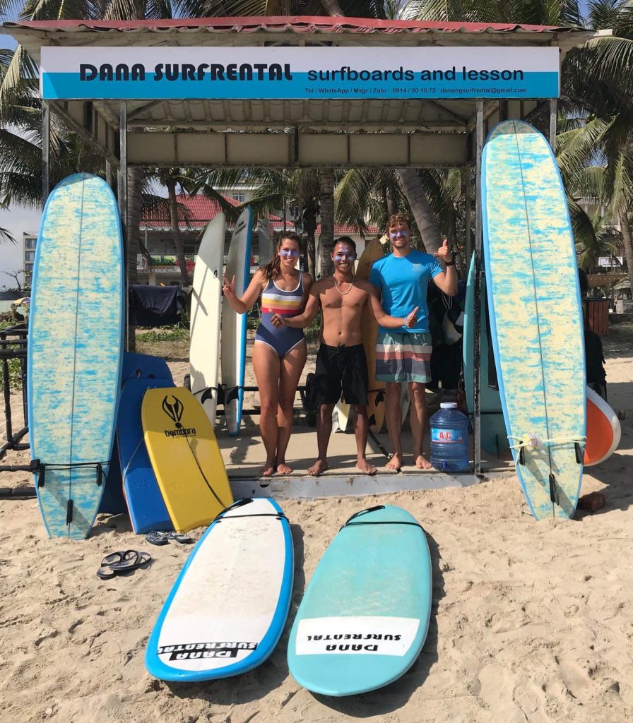 Surfboard rental shop at My Khe Beach in Da Nang