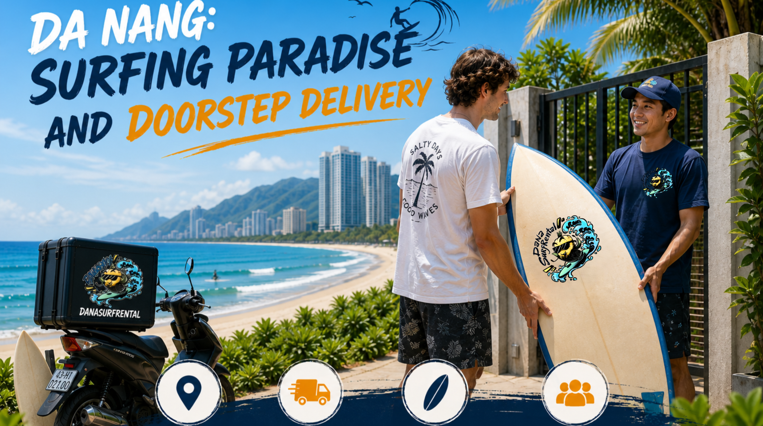 Da Nang surfing paradise with doorstep surfboard delivery at My Khe Beach